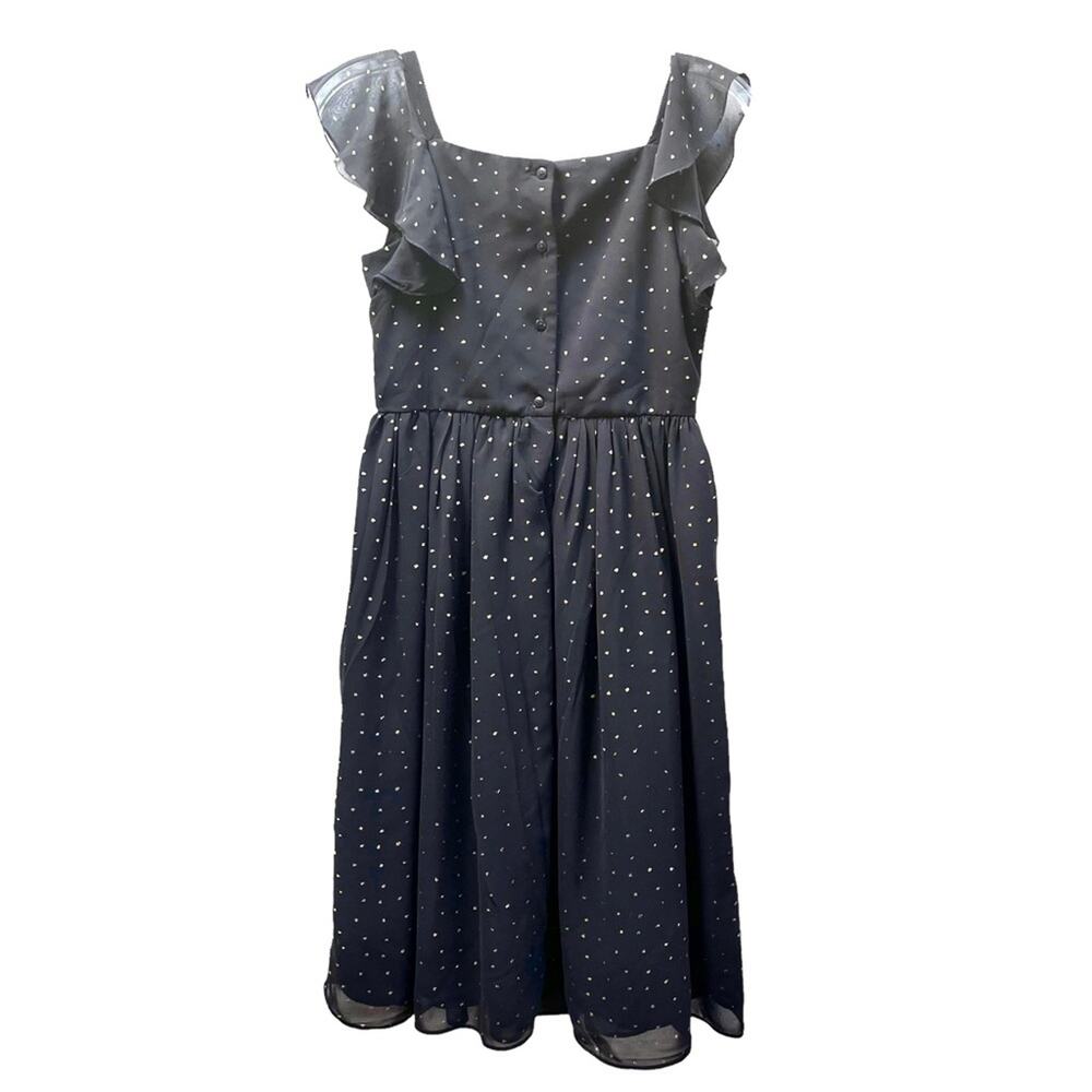 Pippa & Julie black with gold dot sparkle flutter sleeve chiffon dress size 12